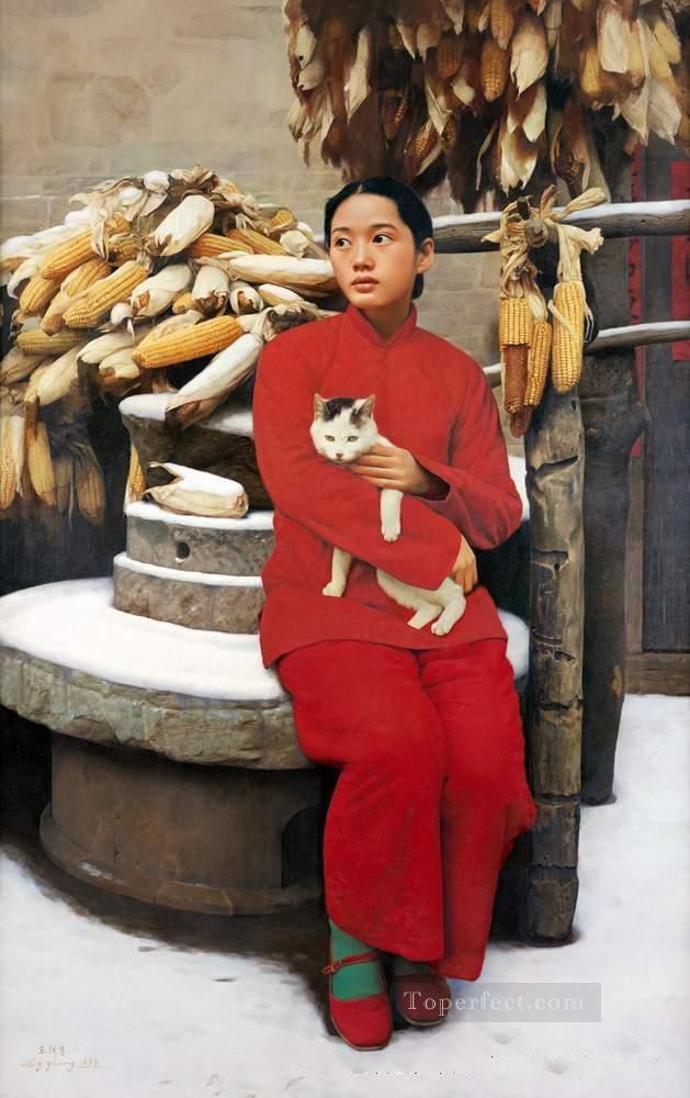 Nieve en marzo JMJ Chicas Chinas Pintura al óleo